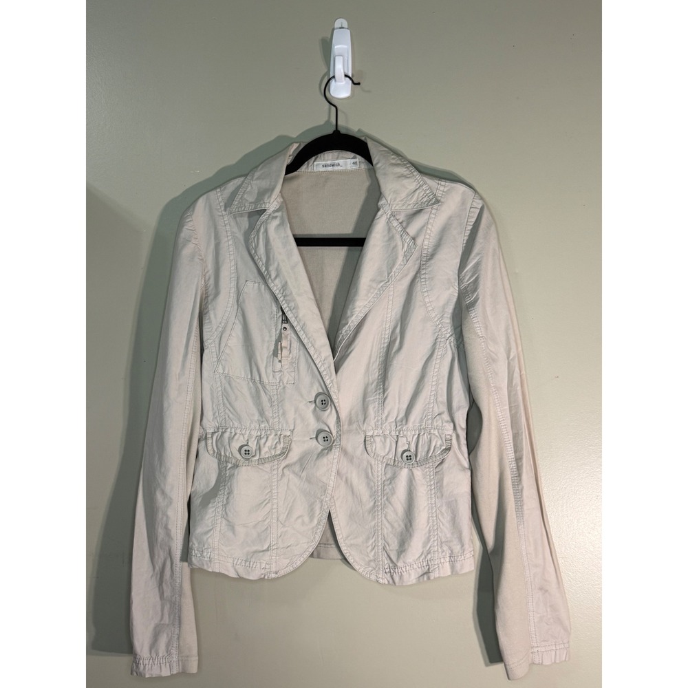Sandwich_ Beige Utility Mixed Media Ribbed Knit Blazer Jacket Size 40